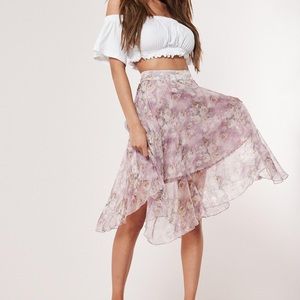MISSGUIDED Purple floral shimmer frill hem skirt
